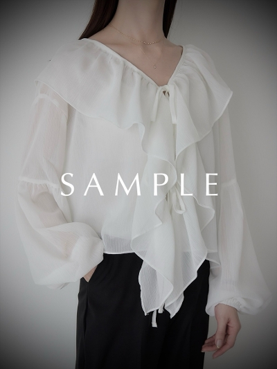 ySAMPLEzdouble ribbon frill blouse / white
