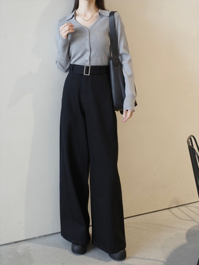 yNEWzbelt set chino wide pants / black