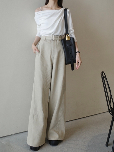 yRE ARRIVALzbelt set chino wide pants / beige