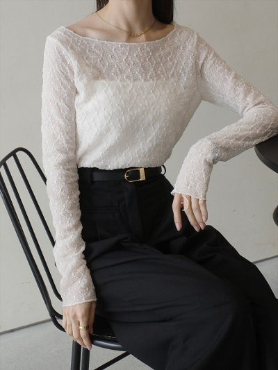 yRE ARRIVALzclassic lace sheer tops / ivory