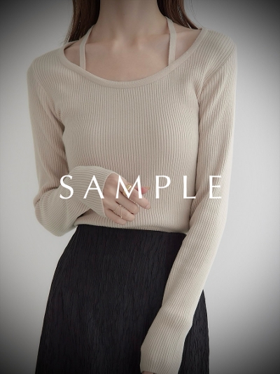 ySAMPLEzribbon strap design rib knit / beige