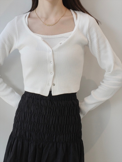 yNEWz2piece cropped rib tops / white