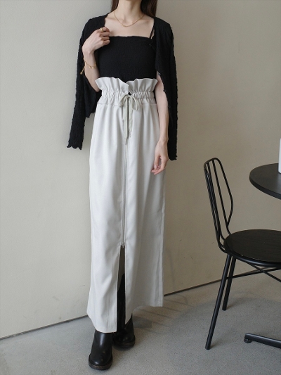 yNEWzfrill gather zipper slit skirt / beige