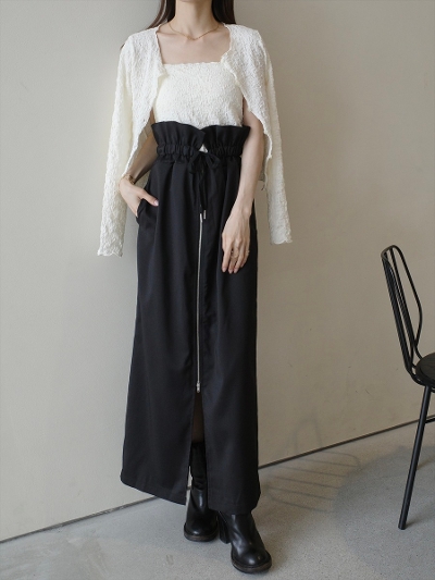 yNEWzfrill gather zipper slit skirt / black