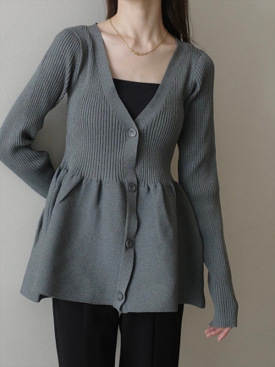 yNEWzpeplum design rib cardigan / charcoal