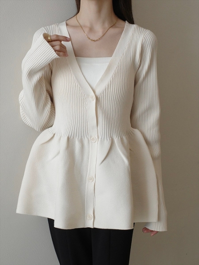 yNEWzpeplum design rib cardigan / ivory