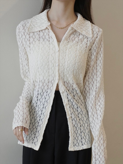 yRE ARRIVALzflower emboss shirt cardigan / ivory