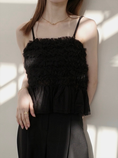 yNEWztulle frill cami tops / black