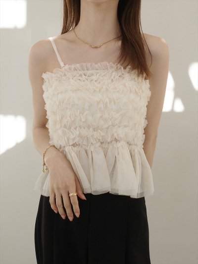 yRE ARRIVALztulle frill cami tops / beige
