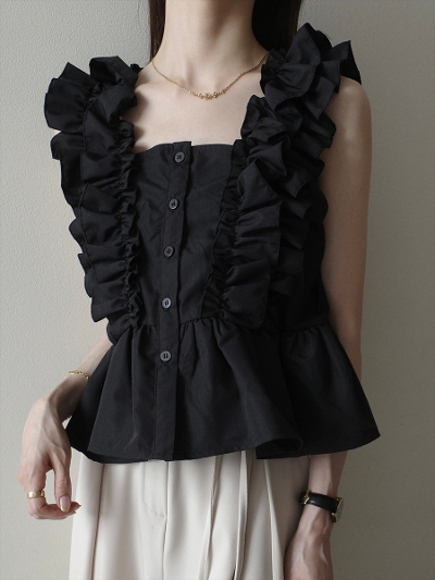 yNEWzfrill strap peplum tops / black