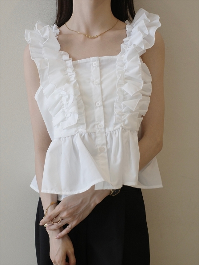 yNEWzfrill strap peplum tops / white