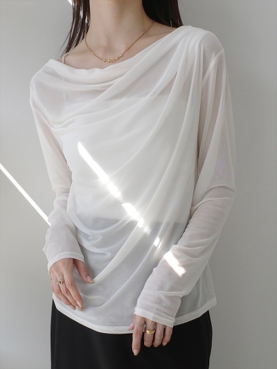 yNEWzdrape design sheer tops / white
