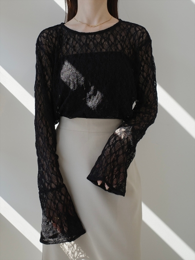 yNEWzbell sleeve sheer lace tops