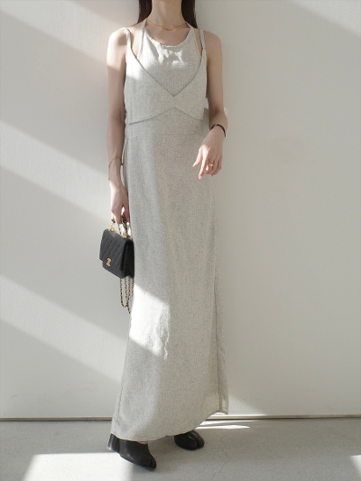 yNEWzlayered design tweed dress / ivory