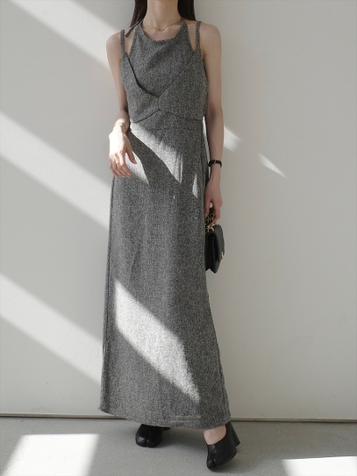 yNEWzlayered design tweed dress / gray