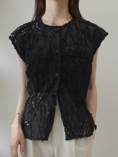 yNEWzembroidery lace double pocket tops / black