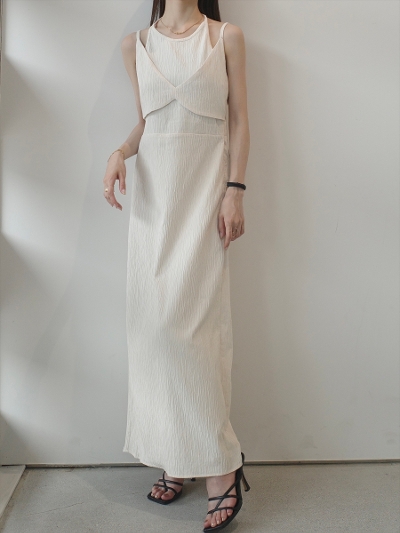yNEWzlayered design crepe dress /ivory