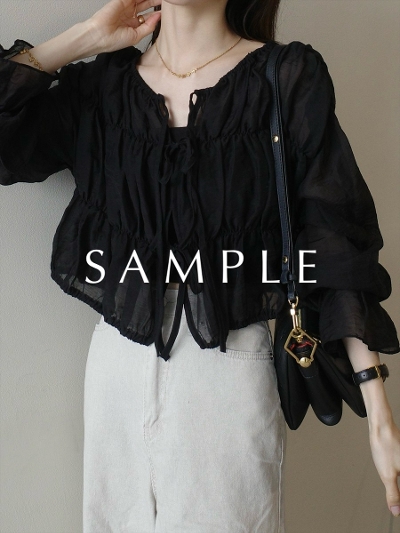 yRE ARRIVALztriple ribbon sheer cardigan / black
