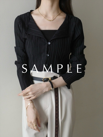 ySAMPLEzmellow rib cardigan tops / black