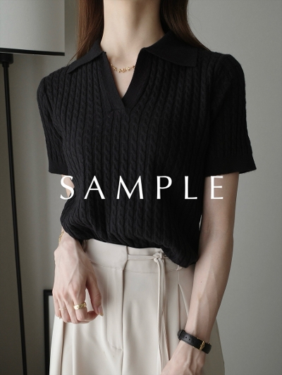 ySAMPLEzcable line polo knit / black