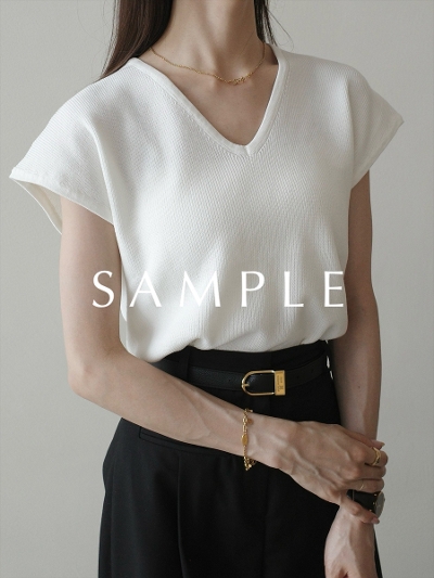 ySAMPLEzfrench sleeve v neck tops / ivory