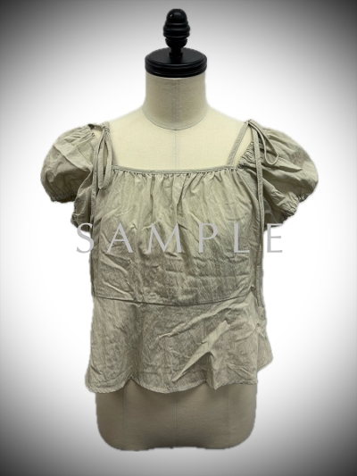 ySAMPLEzribbon strap puff shoulder tops / khaki