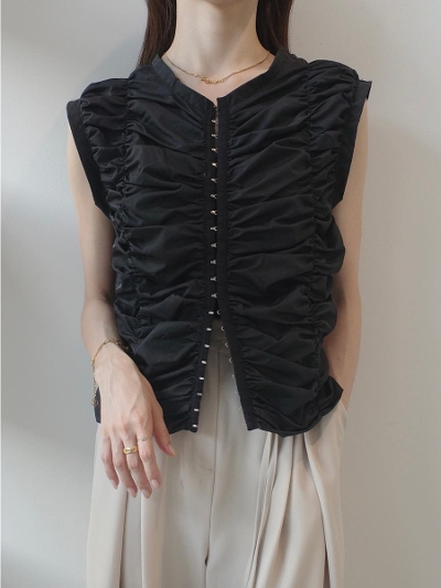 yNEWzhook line shirring tops / black
