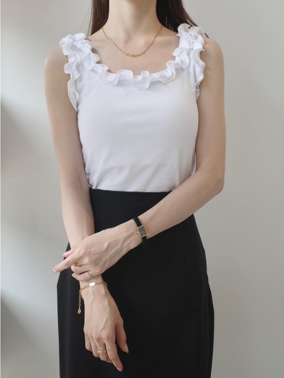 yNEWzfrill neck tank top / white
