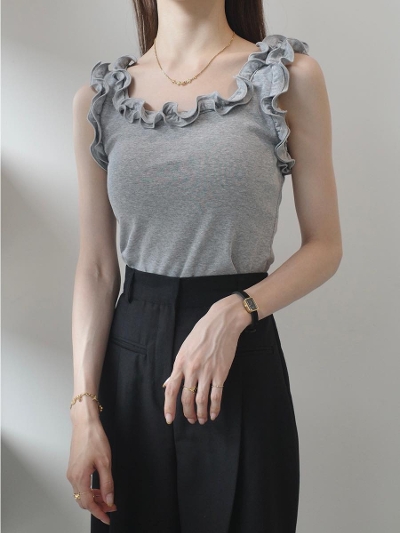 yNEWzfrill neck tank top / grey