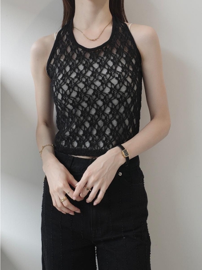 yNEWzhalter neck lace tops / black