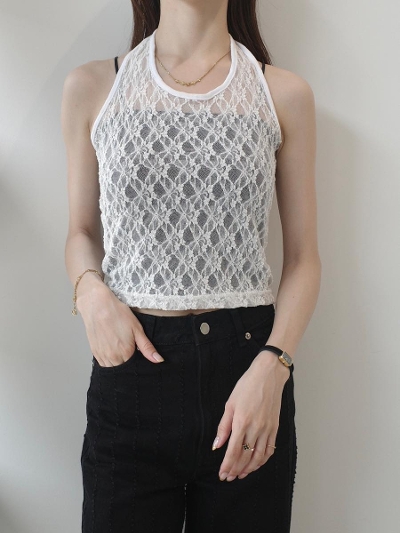 yNEWzhalter neck lace tops / white