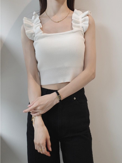 yNEWzfrill strap cropped knit / ivory