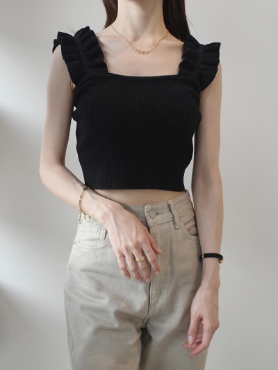 yNEWzfrill strap cropped knit / black
