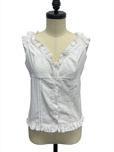 ySAMPLEzfrill v neck blouse / white