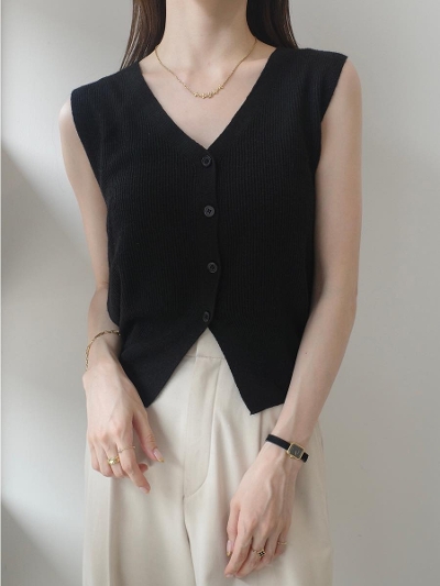 yNEWzv neck knit vest / black