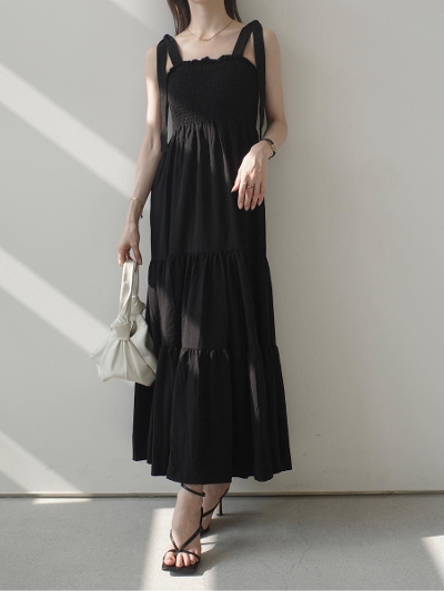 yNEWzribbon strap tiered flare dress