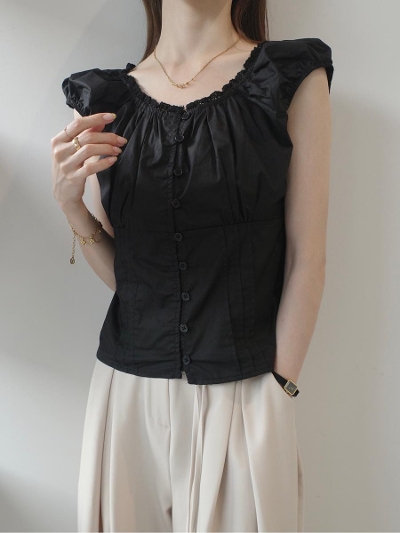 yNEWzpuff shoulder bustier blouse / black