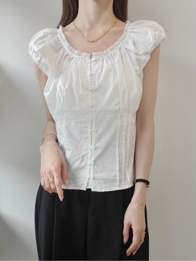 yNEWzpuff shoulder bustier blouse / white