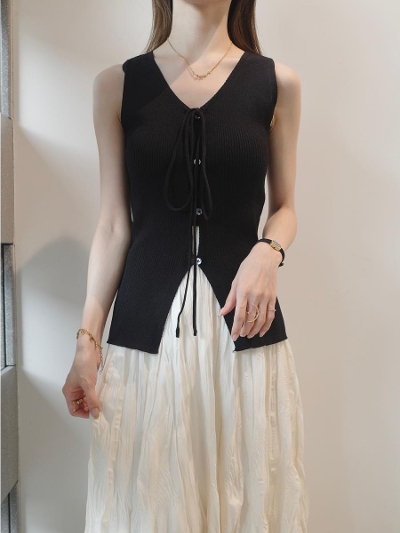 yNEWzribbon knit vest / black