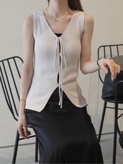 yNEWzribbon knit vest / beige
