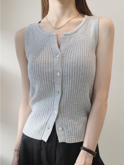 yNEWzslit neck rib knit vest / grey