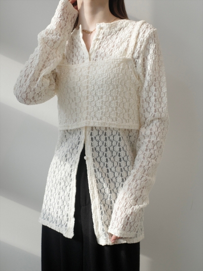 yNEWzflower emboss 2piece tops / ivory