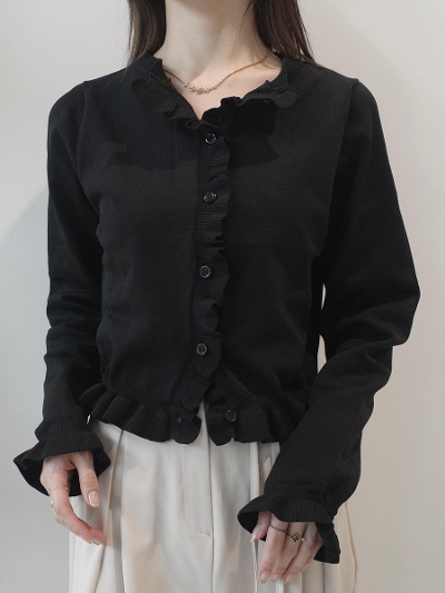 yNEWzfrill line cardigan / black