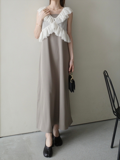 ySAMPLEzfrill layered cami dress / beige