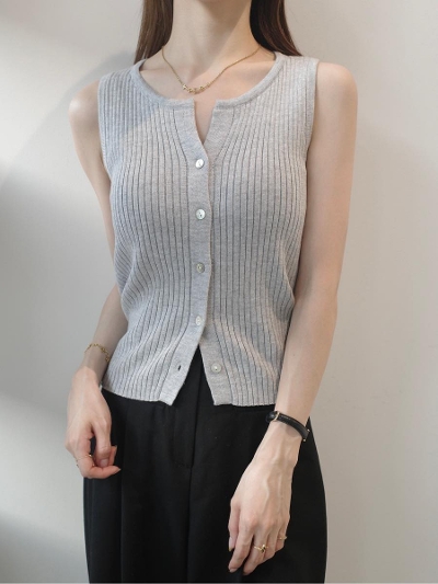 ySAMPLEzslit neck rib knit vest / grey