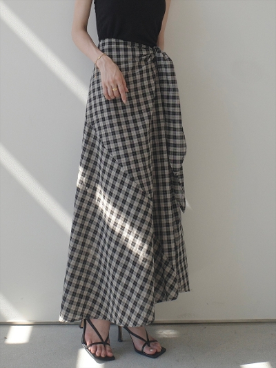 ySAMPLEzribbon tie checked skirt