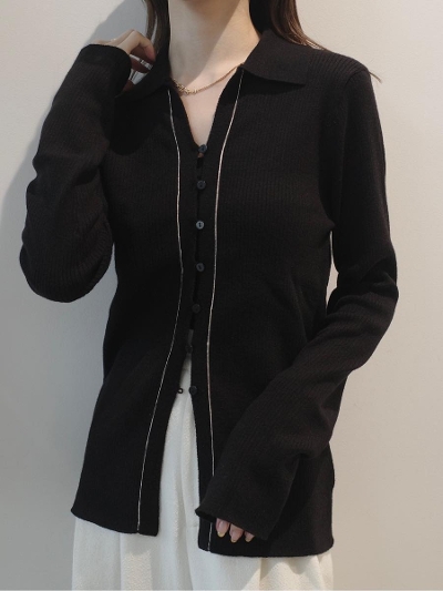 yNEWzbicolor line polo cardigan