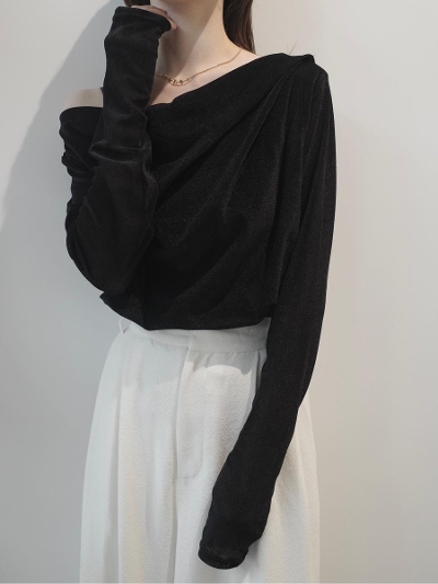 yNEWzvelvet touch drape tops / black