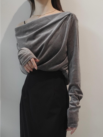 yNEWzvelvet touch drape tops / grey