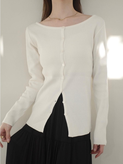 yNEWzboat neck cardigan top / ivory